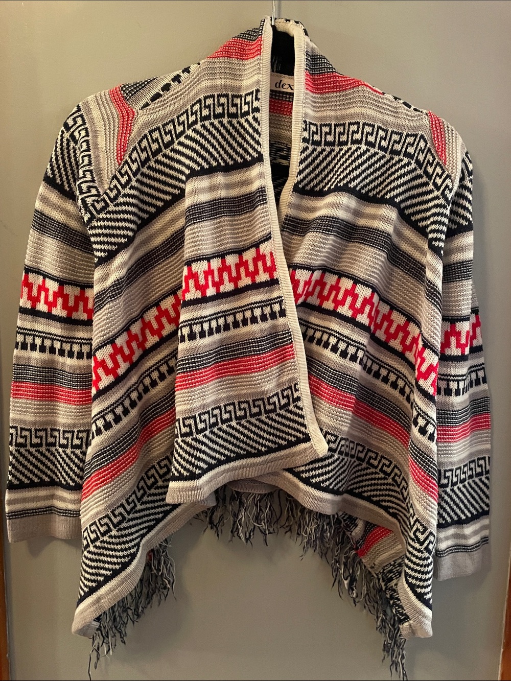 DEX Girl’s Open-Front Fringe Knit Boho Aztec Cozy Cottagecore Coastal Cardigan